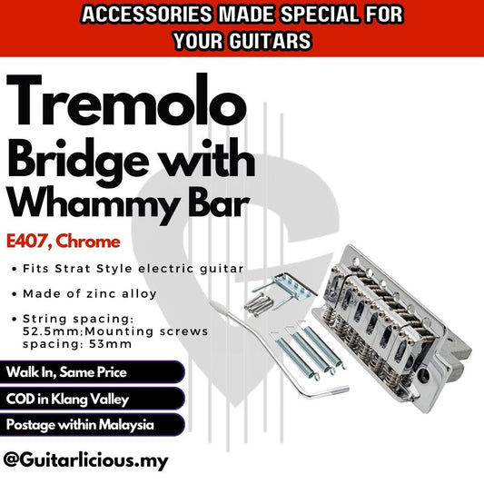 Musiclily E407 Chrome Guitar Tremolo Bridge With Whammy Bar