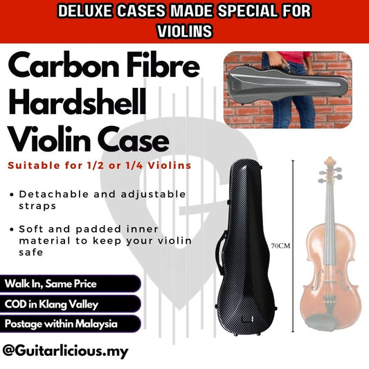 Premium Carbon Fiber Hardshell Violin Case with build in Humidity Meter for 1/2 and 1/4 Violin