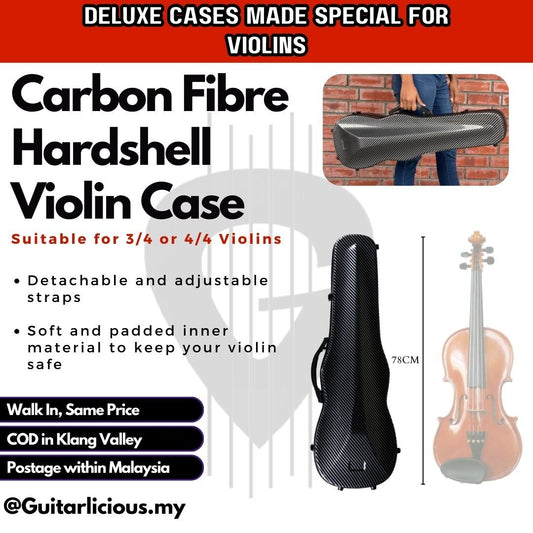 Premium Carbon Fiber Hardshell Violin Case with build in Humidity Meter for 3/4 and 4/4 Violin