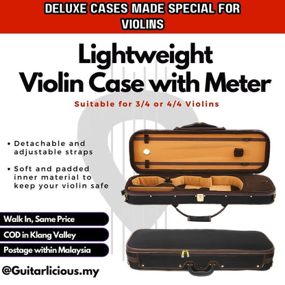 Premium Lightweight Violin Case with build in Humidity Meter for 3/4 and 4/4 Violin ( VC )