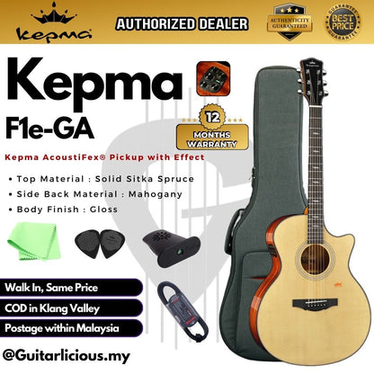 Kepma F1 Solid Sitka Spruce Top Grand Auditorium Acoustic Guitar, S1 Pro Resonance Pickup with Effect ( F1e-GA / F1-E )