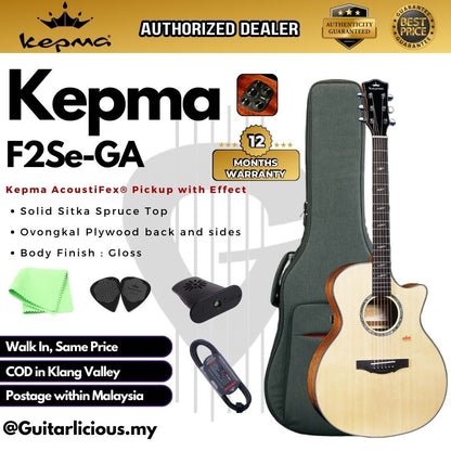 Kepma F2 Solid Sitka Spruce Top Grand Auditorium Acoustic Guitar, S1 Pro Resonance Pickup with Effect ( F2Se-GA / F2SE )