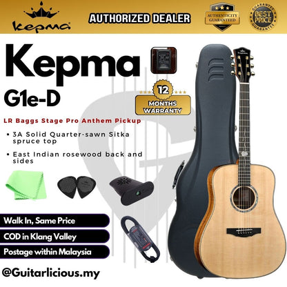 Kepma G1 Series Solid Sitka Spruce Top Dreadnought Acoustic Guitar with LR Baggs Stage Pro Anthem Pickup ( G1e-D / G1E )