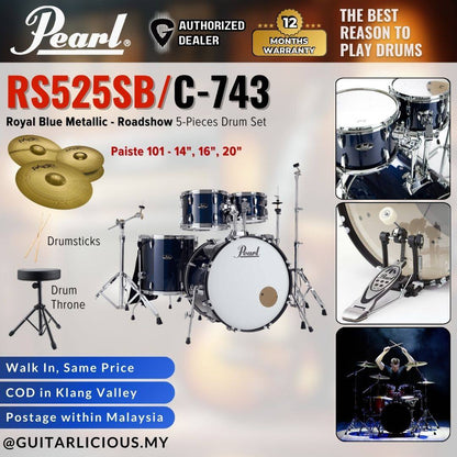 Pearl RS525SB/C-743 Roadshow 5-Pieces Standard Acoustic Drum Set - Royal Blue Metallic