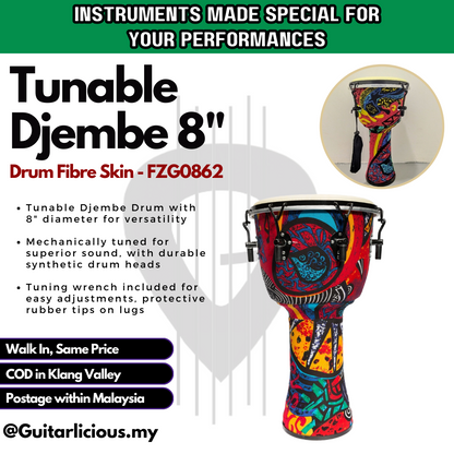 Tunable Djembe Drum Fibre Skin 8 inch / 10 inch / 12 inch - FZG0862 / FZG1062 / FZG1262