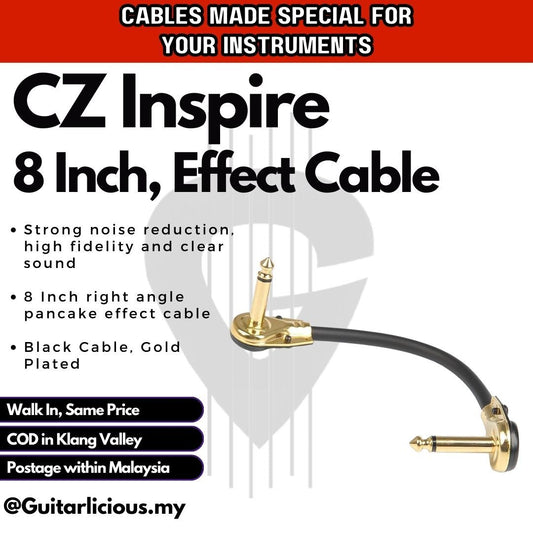 CZ Inspire Pancake Effect Cable 8 inch inch Gold Plated Cable for Pedal Effects ( Short Cable / Cord / Wire ).