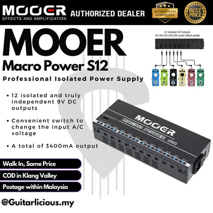 MOOER Macro Power S12, 12 Ports Effects Power Supplies for Guitar Effect Pedals ( MP-S12 / MPS12 )