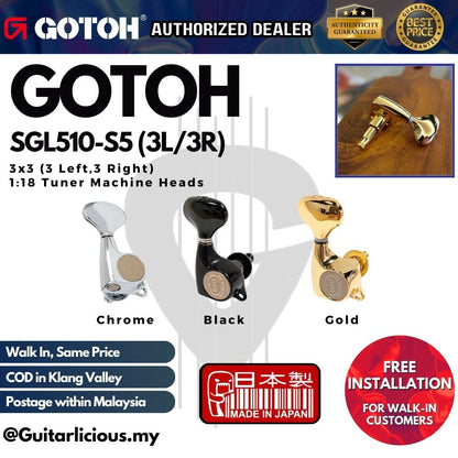 GOTOH SGL510 Gear Ratio 1:18 Sealed Gear 3x3 (3L,3R) Machine Head Tuner Peg ( SGL510 / SGL-510 / SGL 510 )