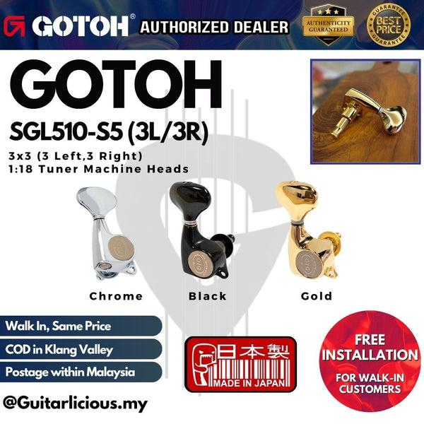 GOTOH SGL510 Gear Ratio 1:18 Sealed Gear 3x3 (3L,3R) Machine Head Tuner Peg ( SGL510 / SGL-510 / SGL 510 ) - (Website Clearance)