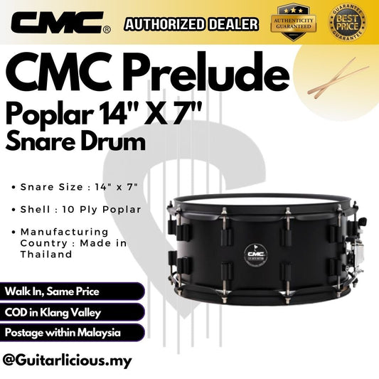 CMC Prelude 10ply Poplar 14" x 7" Snare Drum (Made in Thailand) - Black