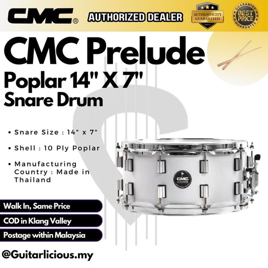 CMC Prelude 10ply Poplar 14" x 7" Snare Drum (Made in Thailand) - Silver