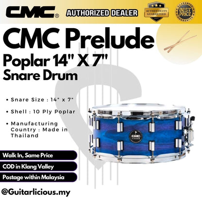 CMC Prelude 10ply Poplar 14" x 7" Snare Drum (Made in Thailand) - Blue