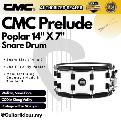 CMC Prelude 10ply Poplar 14" x 7" Snare Drum (Made in Thailand) - White