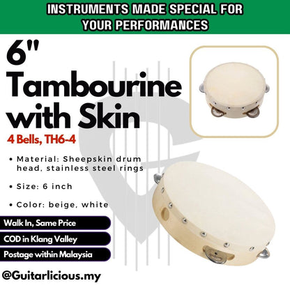 Wooden Tambourine with Skin or Rebana Percussion Instrument in Various Size ( TH6-4 / TH8-5 / TH10-16 )