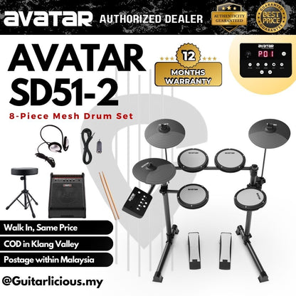 Avatar SD51-2 Junior All Mesh Head Compact Digital Drum Set for Beginners ( SD-51-2 / SD 51 / HXW )