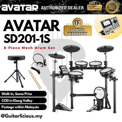 Avatar SD201-1S Professional Dual Triggering 8-Piece Mesh Kit Electric Drum Set ( SD-201 / SD 201 / HXW )