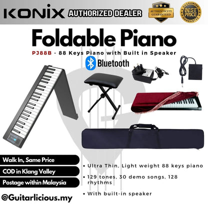 KONIX Foldable 88 Keys Digital Piano with Bluetooth (BT) Built in Speaker & Bag ( PJ88B / PJ88 / PJ-88 / BT )