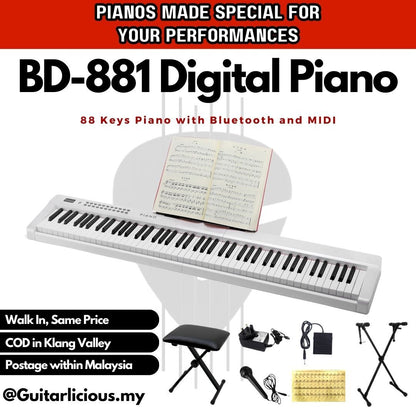 88 Keys Digital Piano with Touch Sensitive , Bluetooth & Midi ( BD-881 / BD 881 / BD881 )