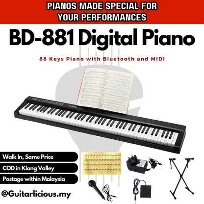 88 Keys Digital Piano with Touch Sensitive , Bluetooth & Midi ( BD-881 / BD 881 / BD881 )