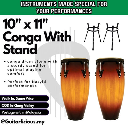 Conga Drum 10 inch x 11 inch with Conga Stand - COB100NW / COB100SB / COB100