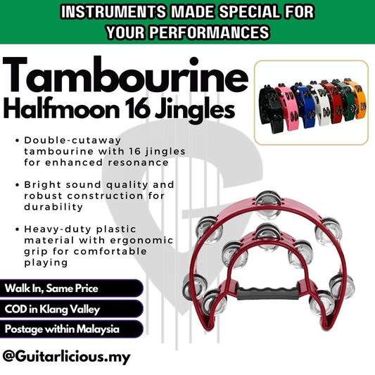 Halfmoon Tambourine with 16 Jingles - (PTB-007)