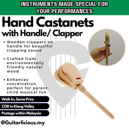 Traditional Hand Castanets with Handle / Clapper Castenet - G8