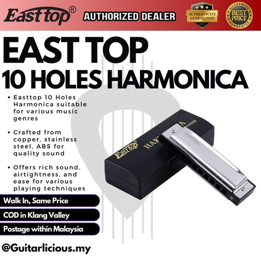 Easttop 10 Holes Harmonica c/w Black Case (T-10-3C)