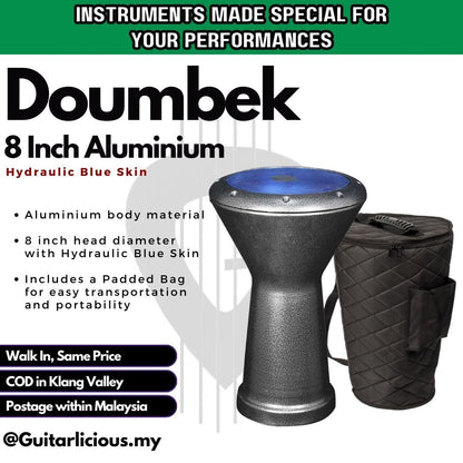 8 inch Doumbek with Hydraulic Blue Skin and Padded Bag - DUBK-10SC