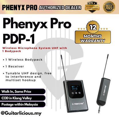 Phenyx Pro PDP-1B Single Digital Wireless Microphone System UHF with 1 Bodypack / Headset / Lapel Mics & Mini Receiver