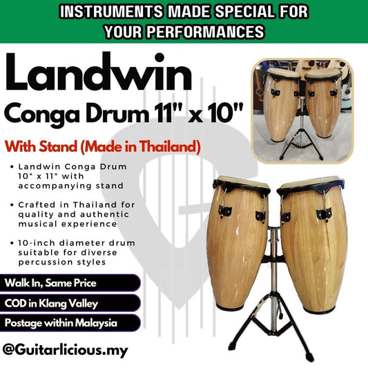 Landwin Conga Drum 10 inch x 11 inch with Conga Stand (Made in Thailand)