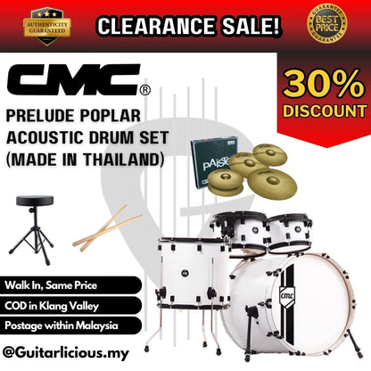 CMC Prelude Poplar 5 Piece Acoustic Drum Set (Made in Thailand) - White