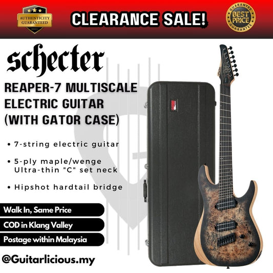 Schecter Reaper-7 Multiscale Electric Guitar with Gator Case - Satin Charcoal Burst [MII] - [ PRE-OWN ]