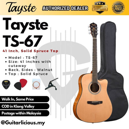 Tayste 41 inch Solid Spruce Cutaway Acoustic Guitar with Walnut Side ( TS-67-N / TS67 / TS67N)