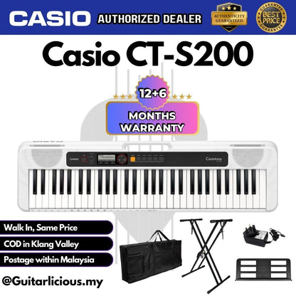 CASIO CT-S200WH 61-Keys Casiotone Portable Keyboard, Bundle Set WHITE (CTS200 / CTS 200 / CT-S200 WH )