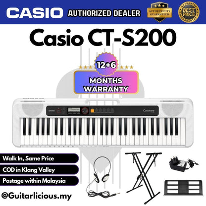 CASIO CT-S200WH 61-Keys Casiotone Portable Keyboard, Bundle Set WHITE (CTS200 / CTS 200 / CT-S200 WH )