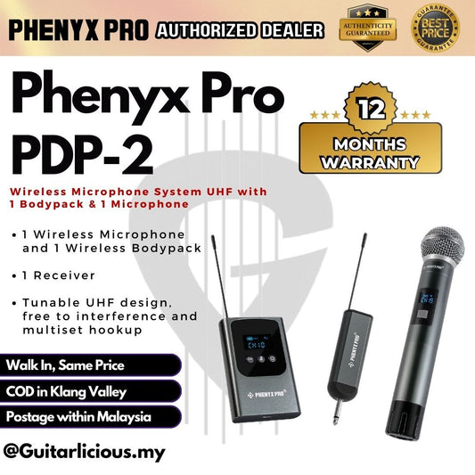 Phenyx Pro PDP-2-1H1B Dual Digital Wireless Microphone System 1x UHF Handheld Microphone 1x Bodypack , 2x15 Frequencies