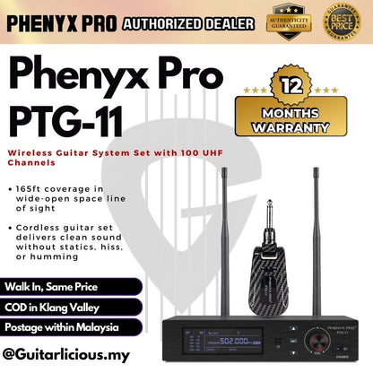 Phenyx Pro PTG-11 True Diversity Guitar Wireless Guitar Transmitter System Set with 100 UHF Channels ( PTG11 / PTG 11 )