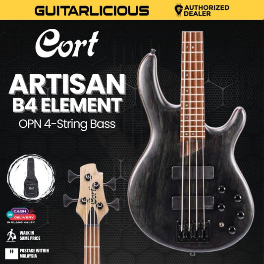 Cort Artisan B4 Element 4-String Bass Guitar with bag - Open Pore Trans Black (OPTB)