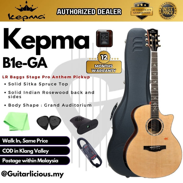 KEPMA Elite B1e-GA Series Solid Sitka Spruce Top Grand Auditorium Acoustic Guitar, LR Baggs Stage Pro Anthem B1e-GA-N- Website Clearance