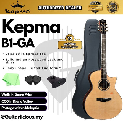 Kepma Elite B1-GA Series Solid Sitka Spruce Top, Side & Back Solid East Indian Rosewood Grand Auditorium Acoustic Guitar