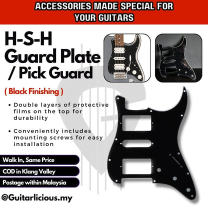 HSH Single Coil Humbucker Pick Up Configuration BLACK Guard Plate for Electric Guitar ( HB-27 / HB27 )