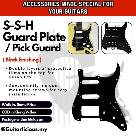 HSS Single Coil Humbucker Pick Up Configuration BLACK Guard Plate for Electric Guitar ( HB-18 / HB18 )