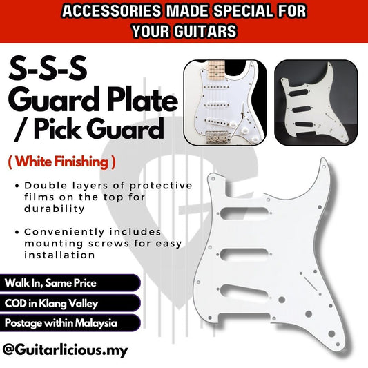 SSS Single Coil Pick Up Configuration WHITE Guard Plate for Stratocaster Electric Guitar ( HB-20 / HB20 )