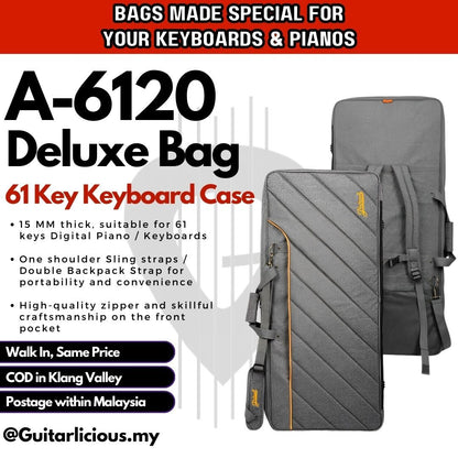 Deluxe 61 Keys Keyboard Bag / Soft Case / Backpack (A-6120) with 15mm Thick Padding (105cm x 45cm x 15cm thick)