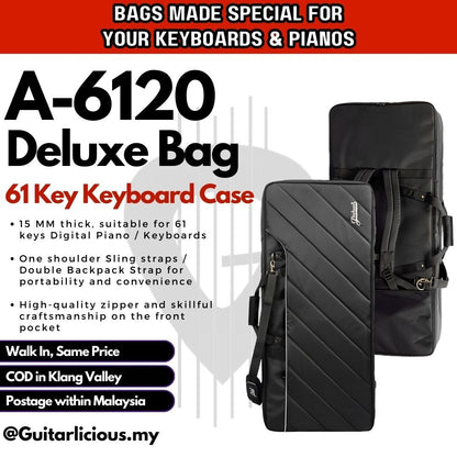 Deluxe 61 Keys Keyboard Bag / Soft Case / Backpack (A-6120) with 15mm Thick Padding (105cm x 45cm x 15cm thick)