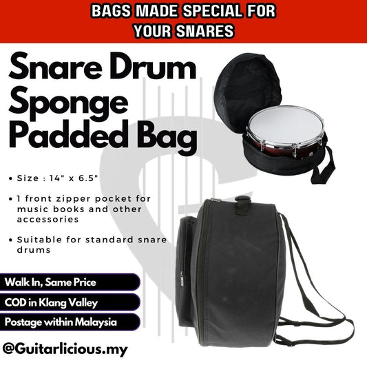 Compact Snare Drum Bag Dual Pocket (for Acc) with Backpack & Handle Strap 14" x 6.5" - SNRBAG(T)