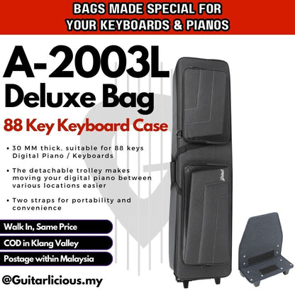 Deluxe 88 Keys Keyboard Bag / Soft Case / Backpack with Wheels (A-2003L) with 30mm Thick Padding  (139cm x 34cm x 15.5cm thick)