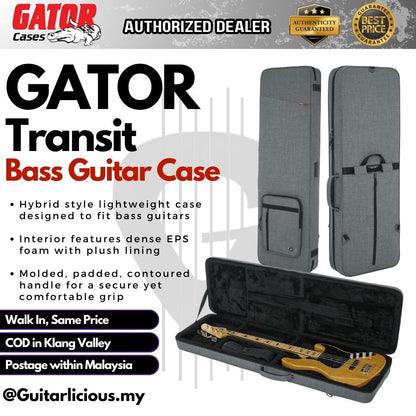 GATOR Rigid EPS Transit Series Lightweight Case for Bass Guitars in Light Grey with Black Interior ( GATGTR-BASS GRY )