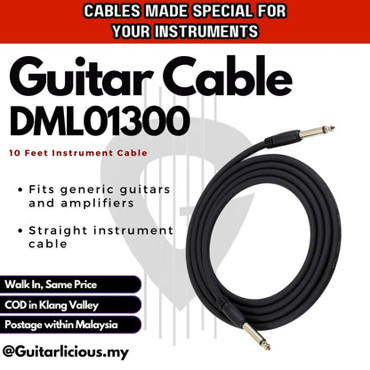 Instrument Cable 1/4 6.35mm Plug , 3 meter / 6 meter , DML01300 / DML01600 for Acoustic Electric Bass Drum Keyboard