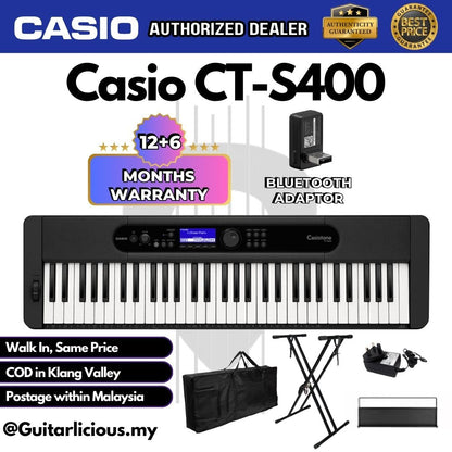 CASIO Casiotone CT-S400 61-Keys Ultra Portable Arranger Keyboard with Bluetooth Adaptor Set CTS 400 / CTS400 / CTS-400